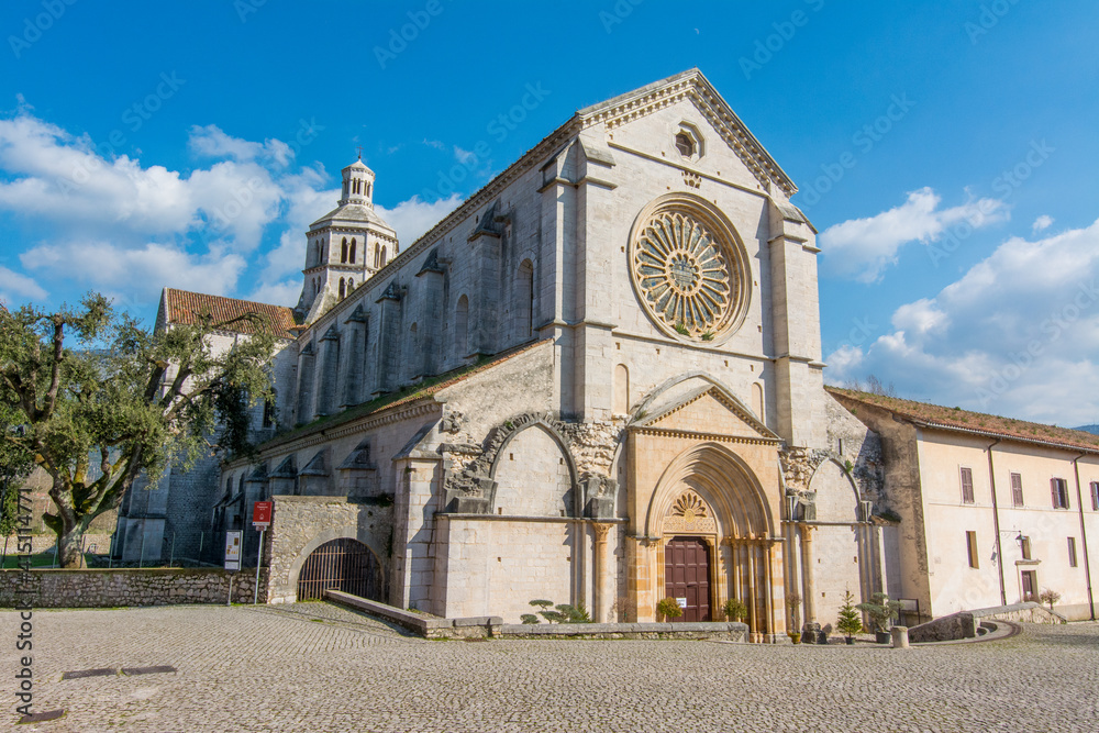 Exterior of the Abbey of Fossanova, Latina, Lazio, Italy. Monastery gothic  cistercian.