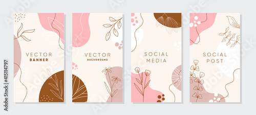 Set of abstract backgrounds in creative trendy style with copy space for text. Editable templates for social media stories, post, banner, advertisment.