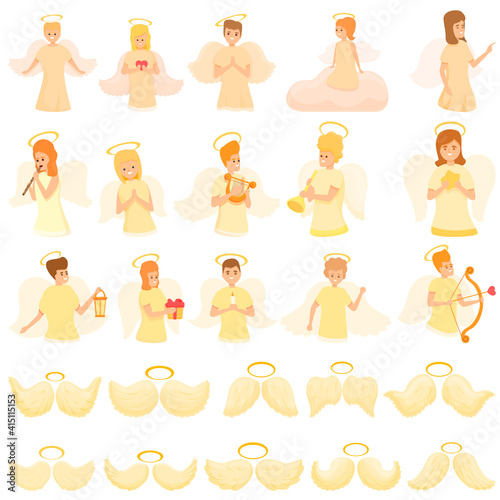 Angel icons set. Cartoon set of angel vector icons for web design