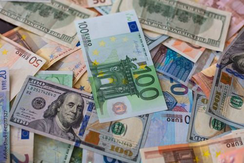 dollar and euro banknotes