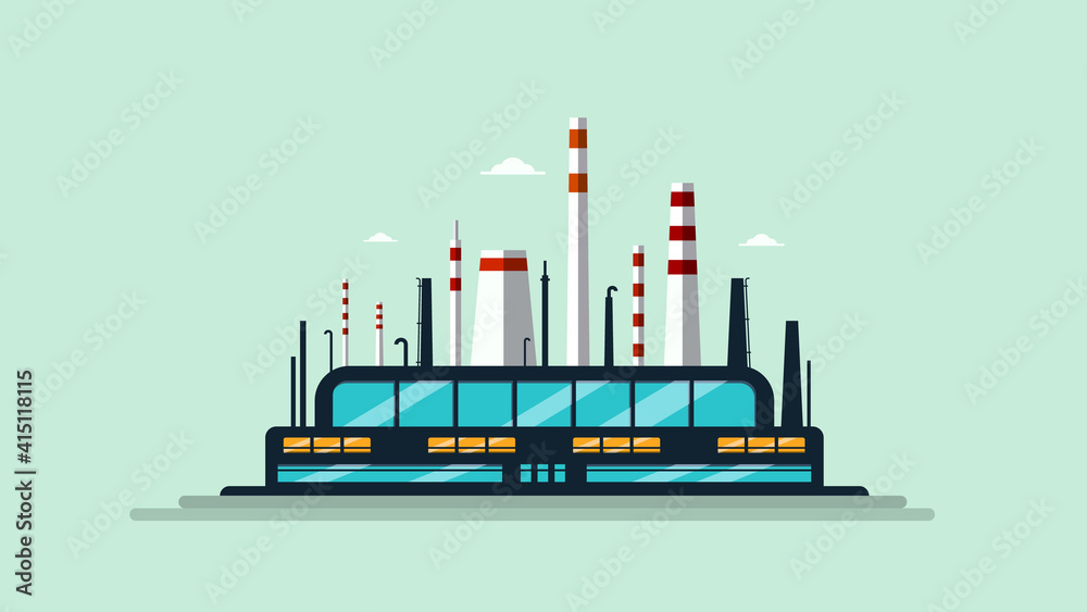 Fototapeta premium Factory with smokestacks vector cartoon