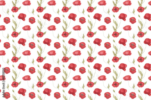 seamless floral pattern with red poppies