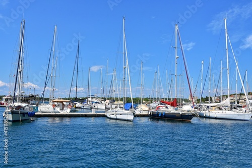 Pula  Croatia - August 2020  Adriatic sea harbour of Pula with docked ships Croatia  Europe. Marina with moored yachts