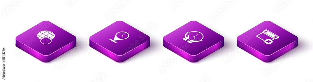 Set Isometric World time, Location with clock, Clock and Calendar date delete icon. Vector. Set Isometric World time, Location with clock, Clock and Calendar date delete icon. Vector.
