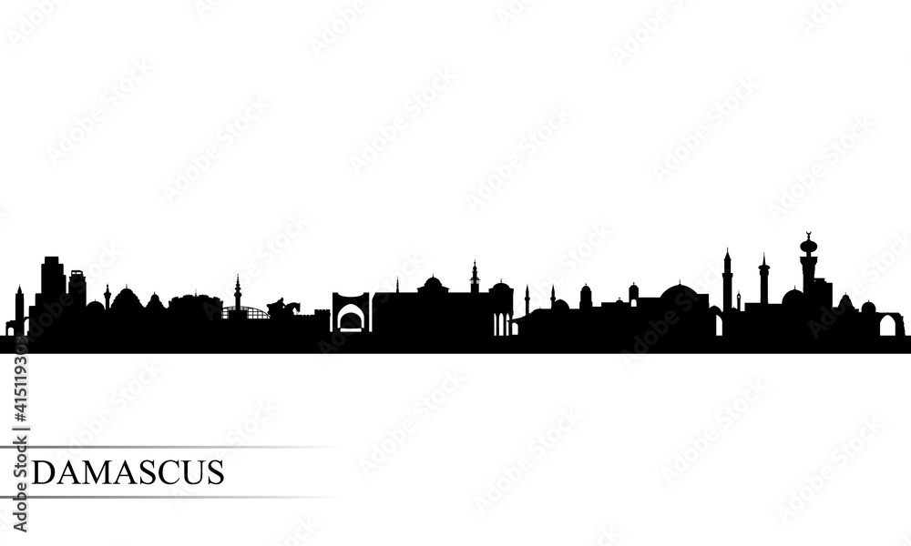 Damascus city skyline silhouette background