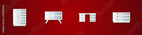 Set Wardrobe, Chest of drawers, Office desk and icon. Vector.