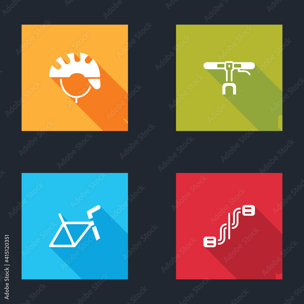 Set Bicycle helmet, handlebar, frame and pedals icon. Vector. Set Bicycle helmet, handlebar, frame and pedals icon. Vector.