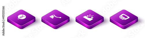 Set Isometric Bicycle, brake, Mountain bicycle and speedometer icon. Vector.