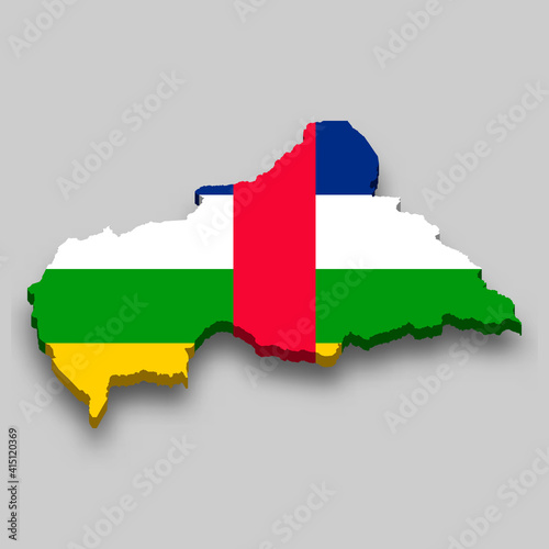 3d isometric Map of Central African Republic with national flag.