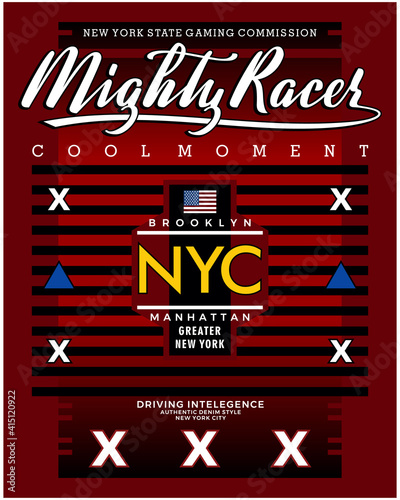 mighty racer, vector typography illustration graphic design for print