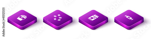 Set Isometric Coffee cup to go, beans, Jam jar and Candy icon. Vector.
