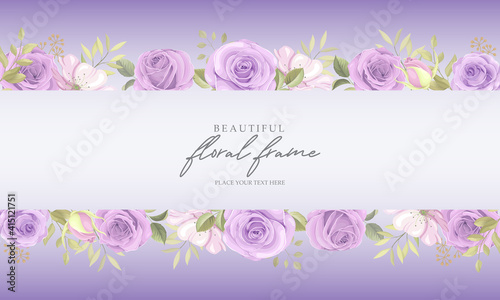 Floral frame background with purple roses
