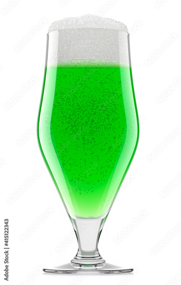Frosty glass of draft green beer with bubble froth isolated on white background. Frosty glass of draft green beer with bubble froth isolated on white background.