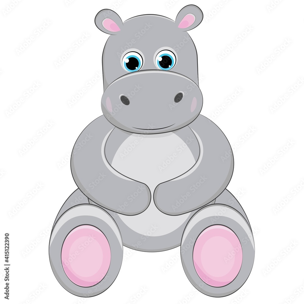Naklejka premium Cute hippo on a light background. hippopotamus for children's illustration. Behemoth for prints.