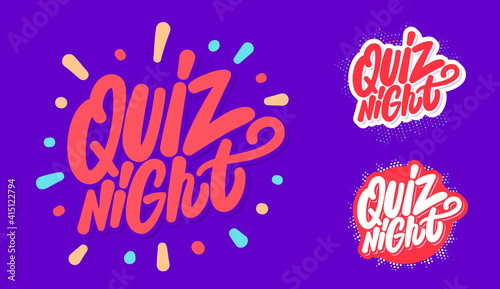 Quiz night. Vector handwritten lettering banners set.