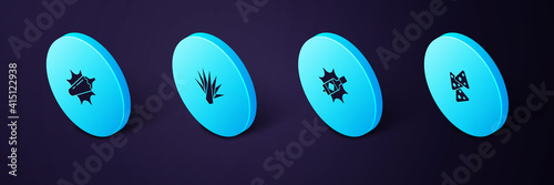 Set Isometric Nachos, Tabasco sauce, Agave and Hot chili pepper pod icon. Vector.