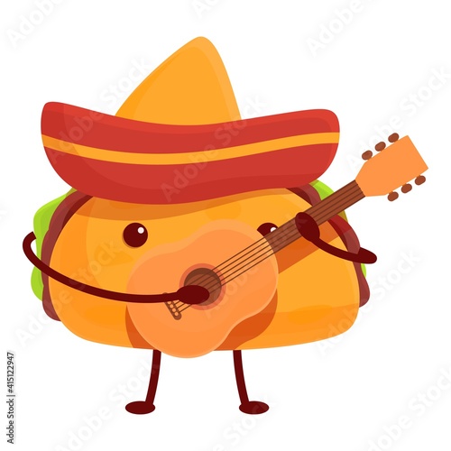 Taco with guitar icon. Cartoon of taco with guitar vector icon for web design isolated on white background