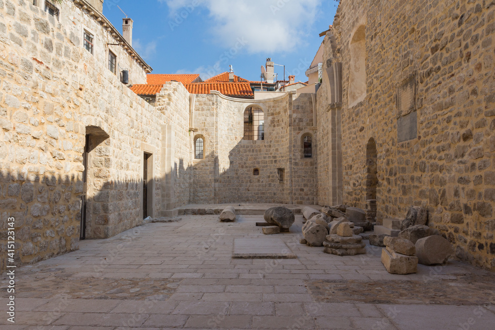 Courtyard of a historic building in the Old Town of Dubrovnik. Croatia 