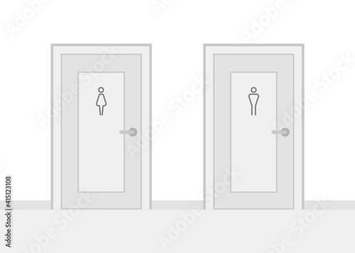 Public restroom with sign male and female. Toilet doors man and woman genders, wc, bathroom in corridor. Abstract concept man and woman gender lavatory room. Vector illustration