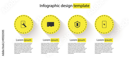 Set Mobile service, Micro SD memory card, with shield and charging battery. Business infographic template. Vector.