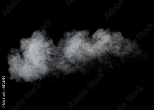 White cloud of smoke or steam isolated on black background.