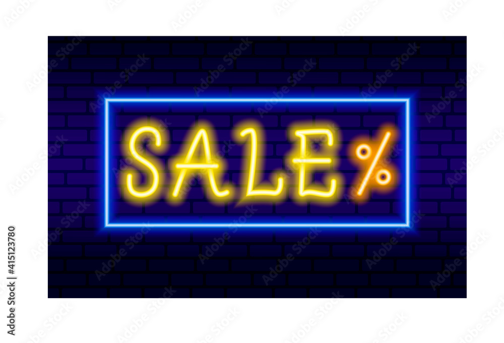 Neon dark web banner for sale. Modern neon billboard on brick wall. Vector illustration Neon dark web banner for sale. Modern neon billboard on brick wall. Vector illustration