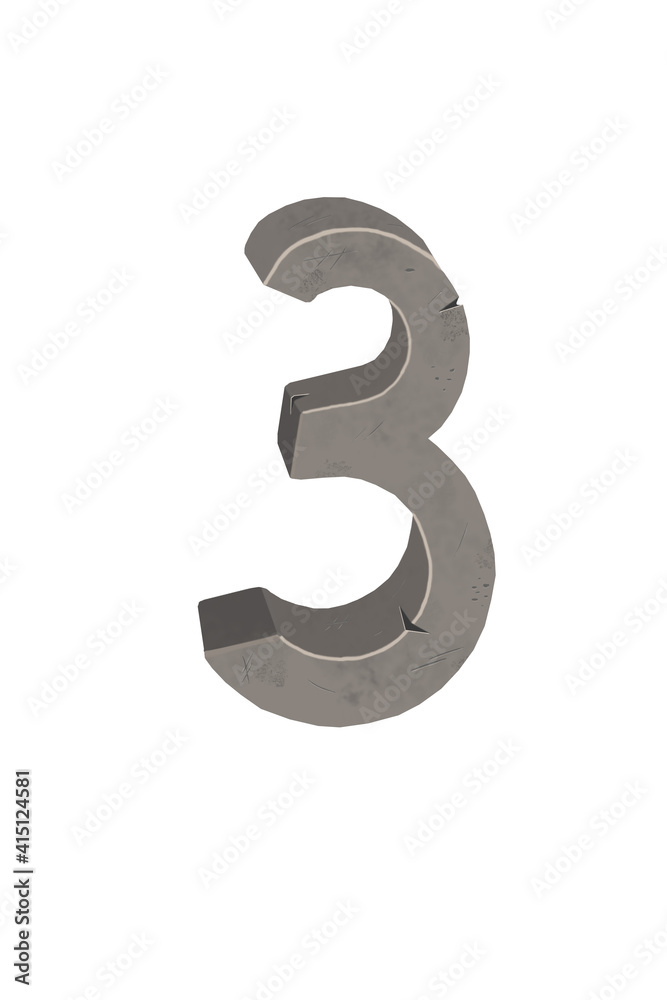 Volume metal figure Three isolated on a white background. Bitmap illustration Volume metal figure Three isolated on a white background. Bitmap illustration