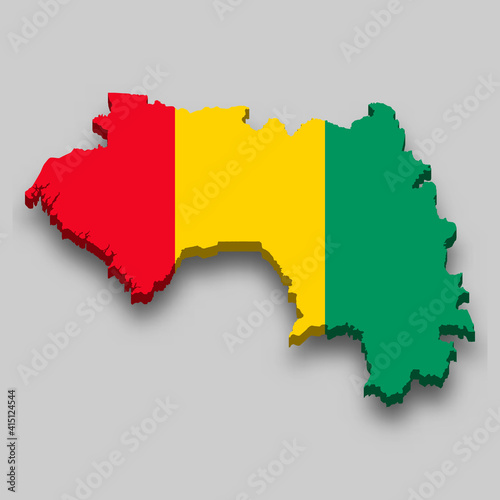 3d isometric Map of Guinea with national flag.