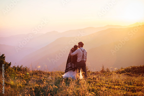 Happy Young Couple Wedding in Beautiful Mountains
