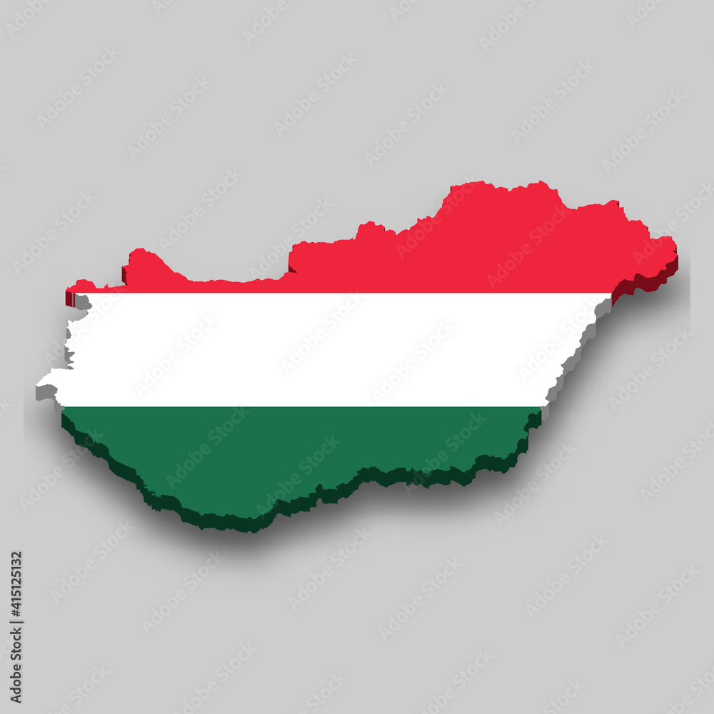 3d isometric Map of Hungary with national flag. 3d isometric Map of Hungary with national flag.