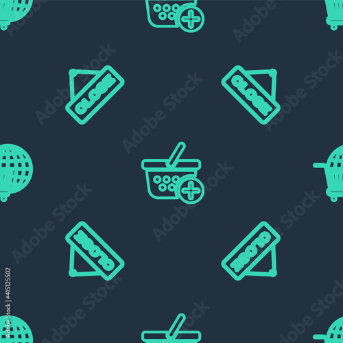 Set line Add to Shopping basket, Hanging sign with Close and cart globe on seamless pattern. Vector.