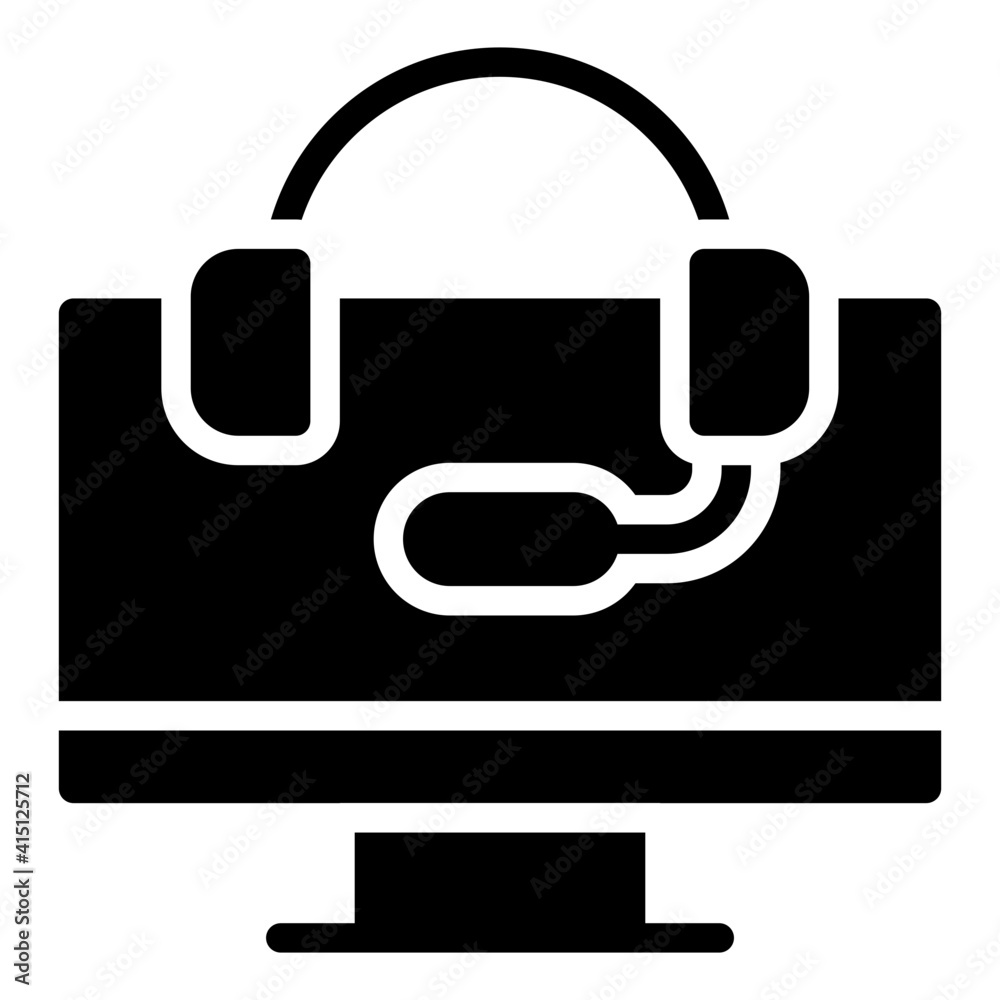 Headphones inside monitor, online customer service icon Headphones inside monitor, online customer service icon