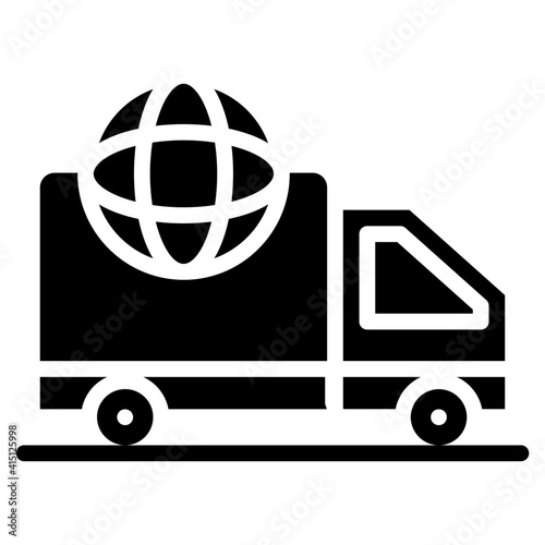 Globe with vehicle, global delivery icon