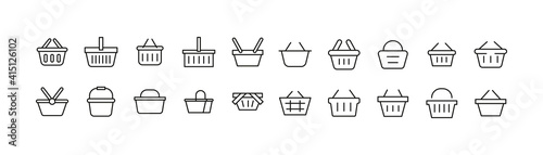 Linear icon set of shop basket.