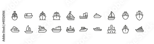 Vector set of ship thin line icons.