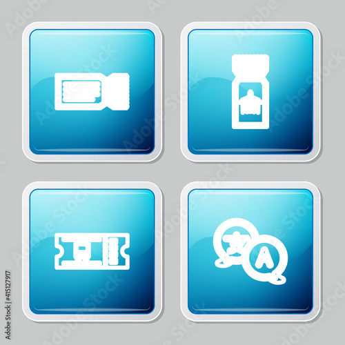 Set line Ticket, Airline ticket, Bus and Translator icon. Vector. © vector_v