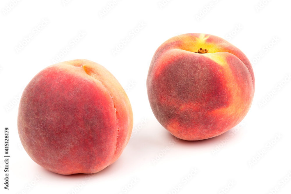 Summer fruit background. Ripe juicy peaches on white background. Copy space. Fresh organic fruit vegan food. Harvest concept Summer fruit background. Ripe juicy peaches on white background. Copy space. Fresh organic fruit vegan food. Harvest concept
