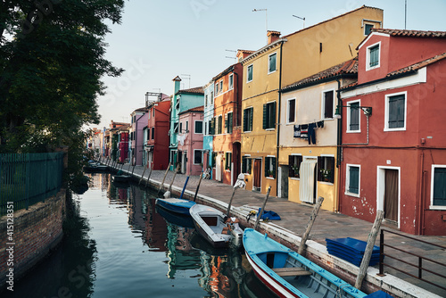 Bright colorful houses and buildings in Burano - streets of venice