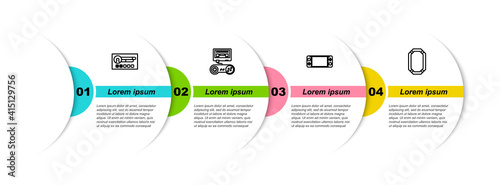 Set line Create account screen, Game console with joystick, Portable video game and Poker. Business infographic template. Vector.