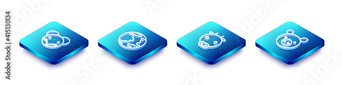Set Isometric line Rat zodiac, Planet Mercury, Ox and Pig icon. Vector.