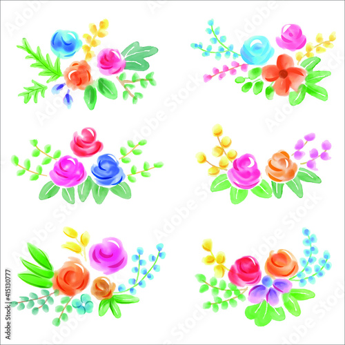 Watercolor flower with leaves design 