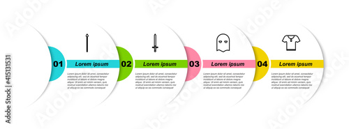 Set line Medieval spear, sword, Executioner mask and Body armor. Business infographic template. Vector.