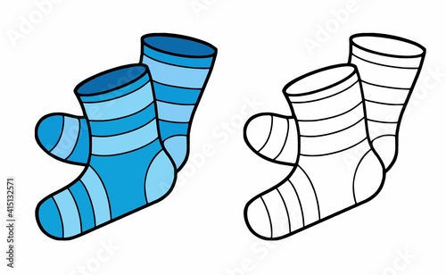 Vector element of coloring book for chidlren. Isolated outline cartoon blue socks on the white background.