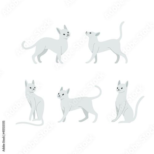 Cartoon cat icon set. Different poses of cat. Vector contour illustration for prints, clothing, packaging, stickers. © Lili Kudrili