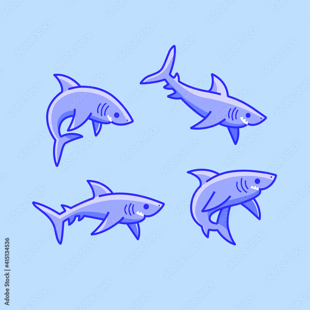 Cartoon shark sketch line icon. Сute animals set of icons. Cartoon shark sketch line icon. Сute animals set of icons.