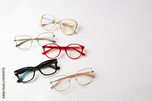 optical glasses in white background photo