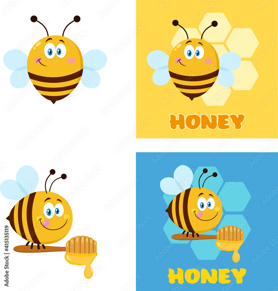 Bee Cartoon Character. Flat Vector Collection Set Isolated On White Background Bee Cartoon Character. Flat Vector Collection Set Isolated On White Background