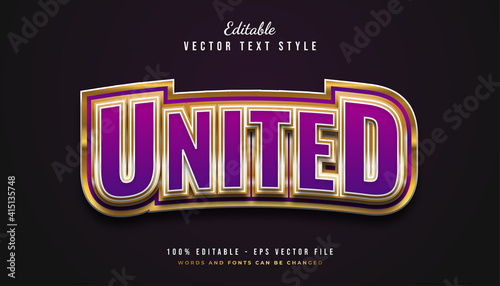 Bold United Text Style in Purple and Gold with Curved and Embossed Effect