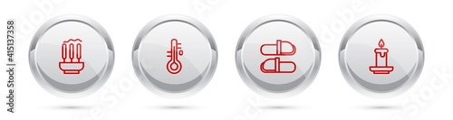 Set line Incense sticks, Sauna thermometer, slippers and Aroma candle. Silver circle button. Vector.
