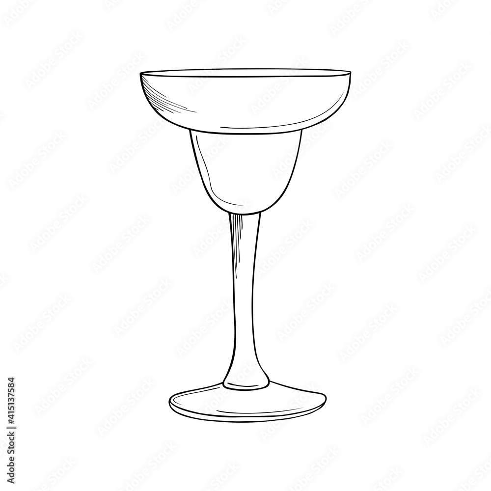 Hand drawn cocktail glass on a white isolated background. Illustration in black and white graphic style, doodle. It can be used for decoration of textile, paper and other surfaces. Hand drawn cocktail glass on a white isolated background. Illustration in black and white graphic style, doodle. It can be used for decoration of textile, paper and other surfaces.